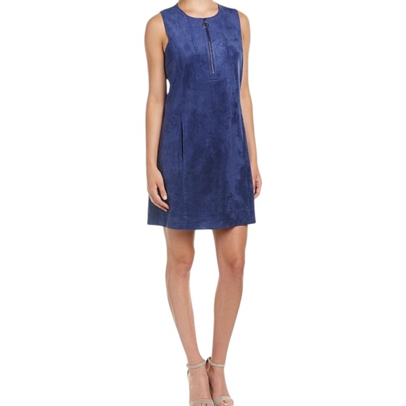 BCBG MaxAzria "Jamy" Faux Suede Sleeveless Dress in Twilight Blue L - Picture 1 of 10
